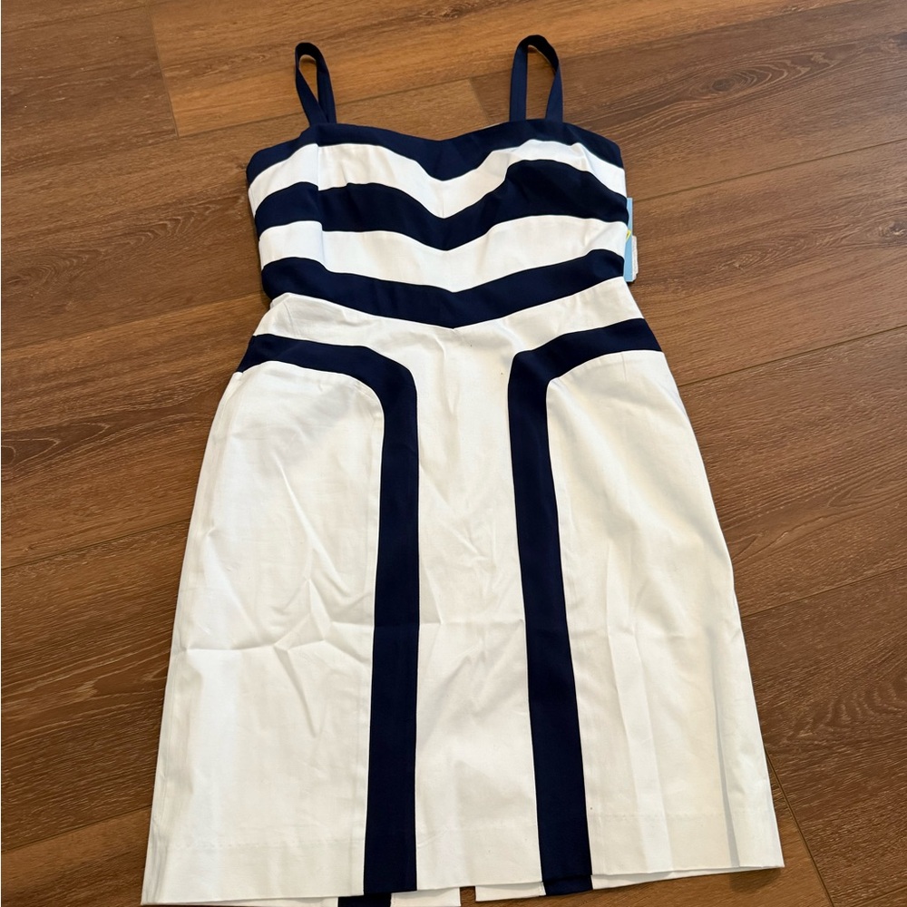 ANTONIO MELANI Navy and White Midi Dress